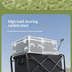 A black and gray wheeled cargo wagon outdoors on grass, with a gray hard-sided case stacked on top. Text on the image reads 'High load-bearing carbon steel' and 'Bold and thickened, not easy to rust, more durable.