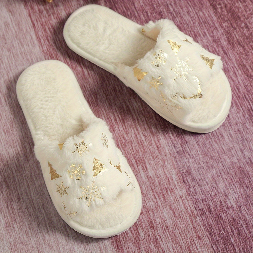 Christmas Plush Open Toe Cotton Slippers EX-STOCK Canada 