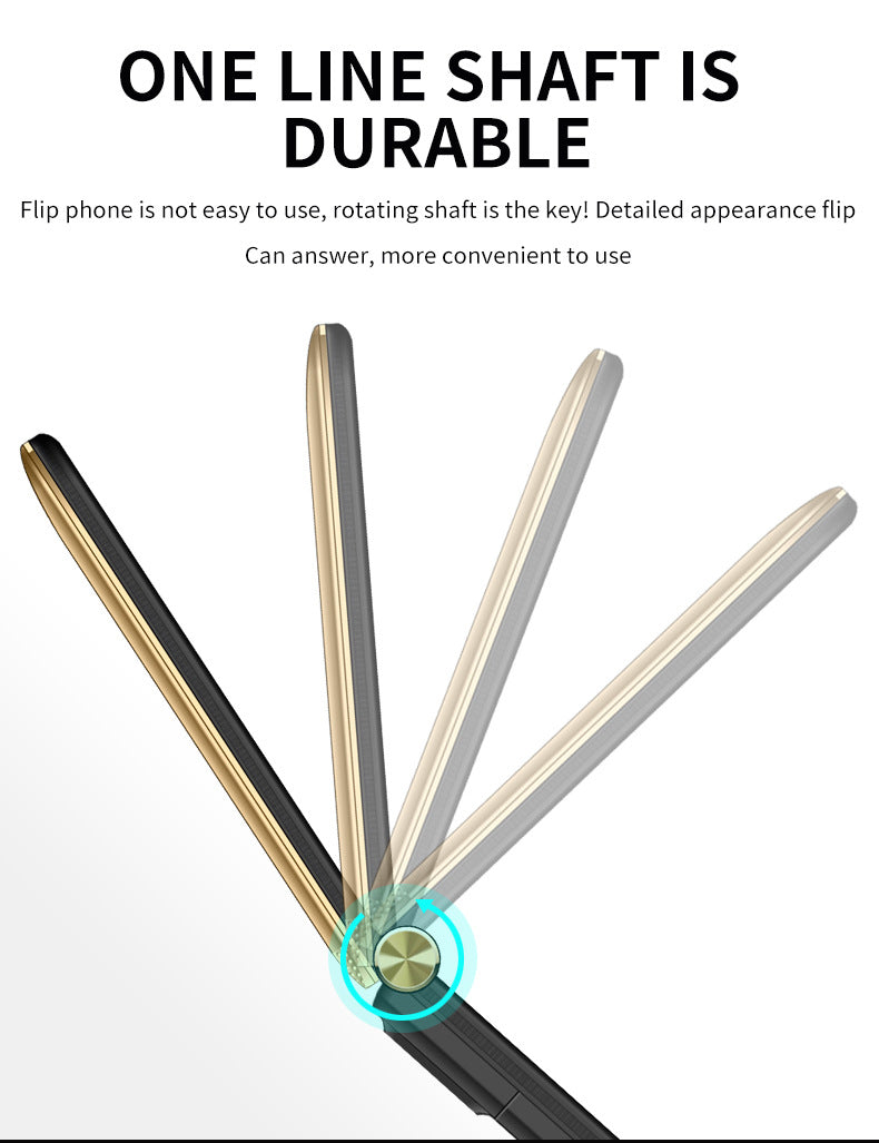 Rotating shaft in black, gold, silver, and bronze with text about durability and ease of use.