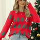 Women's Jacquard Christmas Tree Long Sleeve Red Christmas Sweater EX-STOCK Canada 