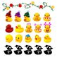 Set of Christmas-themed rubber ducks with decorative lights on a white background