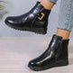 Winter Fleece Boots With Side Zipper Design Fashion Simple Non-slip Ankle Boots For Women Warm Pu Leather Shoes - EX-STOCK CANADA