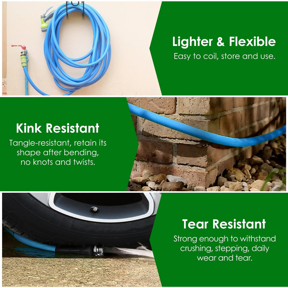 25FT-50FT Options -- 1Pc Non-Expanding Flexible Garden Hose Heavy Duty PVC Water Hose Leak-Resistant Kink-Free All-weather Burst 500PSI EX-STOCK