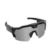 Black sunglasses with a reflective lens on a white background