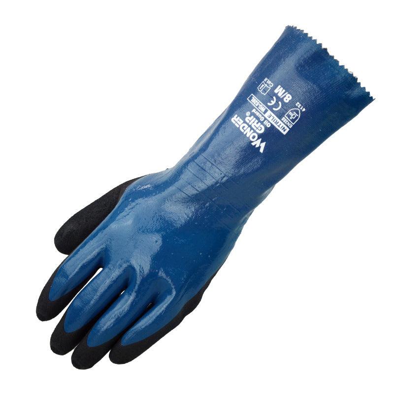 Nitrile Dipped Long Sleeve Water And Oil Resistant Work Gloves 