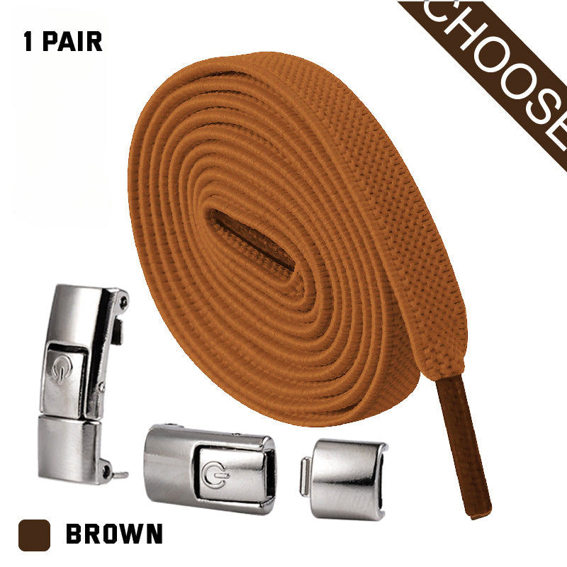 Brown shoelace set with silver lace locks on a white background