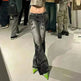 Printed Worn Baggy Jeans Pant Slimming Washed Women - EX-STOCK CANADA