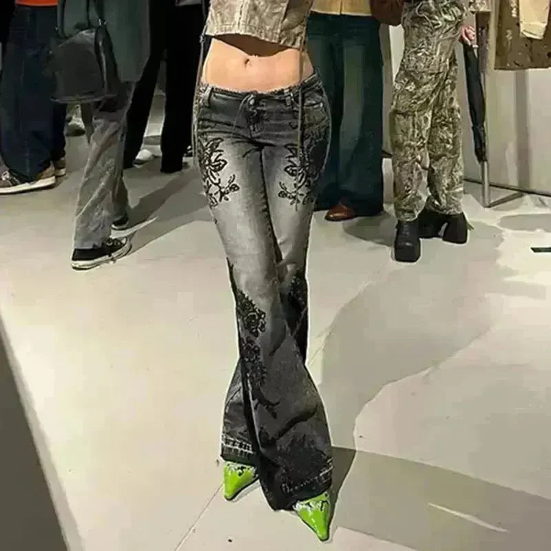 Printed Worn Baggy Jeans Pant Slimming Washed Women - EX-STOCK CANADA