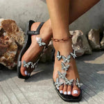 Luxury New Butterfly Rhinestone Platform Sandals Summer Square Toe Flat Shoes For Women - EX-STOCK CANADA