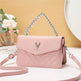 Soft Blush Quilted Mini Bag - Retro Style Casual Handbag Waterproof Minimalist Single Shoulder Wide Strap PU Polyester Lining Stylish Thick Chains EX-STOCK Canada 