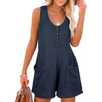 Women's Button Front Romper Jumpsuit With Pockets Casual Solid Color Sleeveless Summer Jumpsuit EX-STOCK