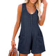 Women's Button Front Romper Jumpsuit With Pockets Casual Solid Color Sleeveless Summer Jumpsuit EX-STOCK