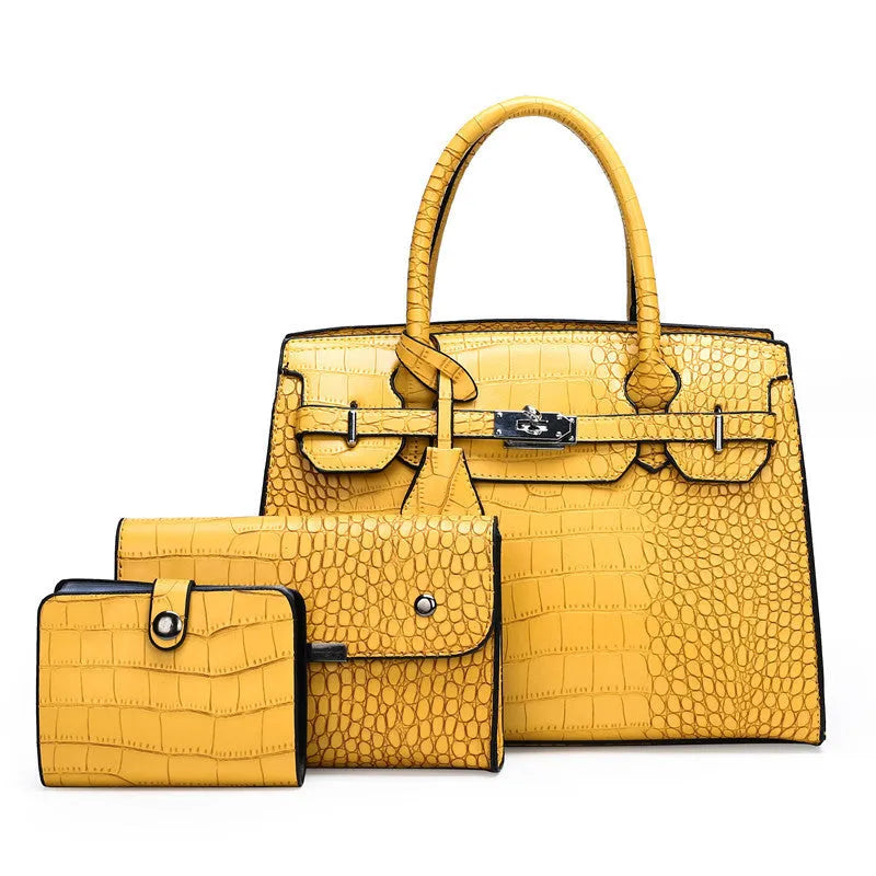 Crocodile Pattern New Fashion 3 in 1 cooperate Work leather Handbag - EX-STOCK CANADA