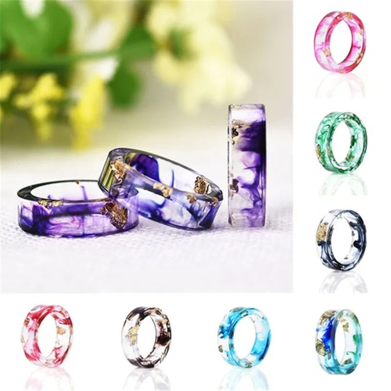 New dried flower resin ring Sen Xiao small  handmade flower gold foil color Epoxy ring