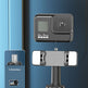 A 1/4-inch standard smartphone tripod mount shown on a blue promotional background, with a GoPro camera mounted in the center and a side inset showing compatible interface components.