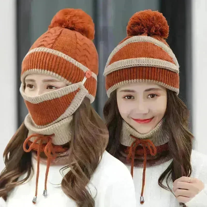 Winter Hat For Women 3pcs Knitted Beanie Hat Scarf Set Warm Hat - EX-STOCK CANADA
