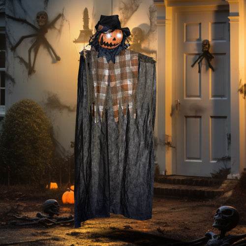 HOMCOM 6 Life Size Halloween Hanging Pumpkin Ghost Decoration, Light-up Eyes And Creepy Talking, Sound Activated Prop For Indoor Or Covered Outdoor Porch, Battery Operated EX-STOCK