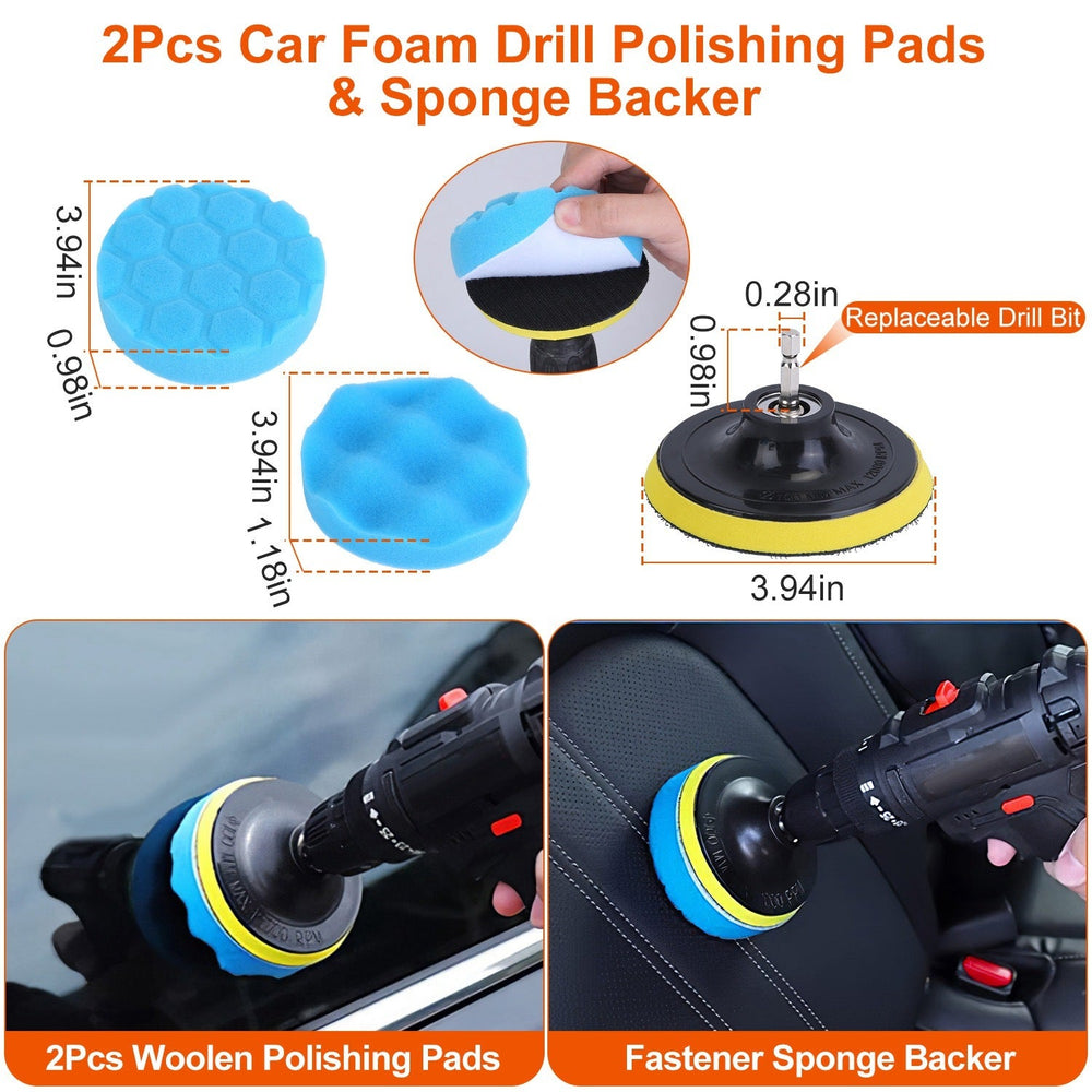 26Pcs Car Detailing Brush Kit Exterior Interior Car Cleaning Set Drill Brush Set Car Buffing Sponge Pads Kit For Cleaning Automobile Interior Exterior Wheels Dashboard EX-STOCK