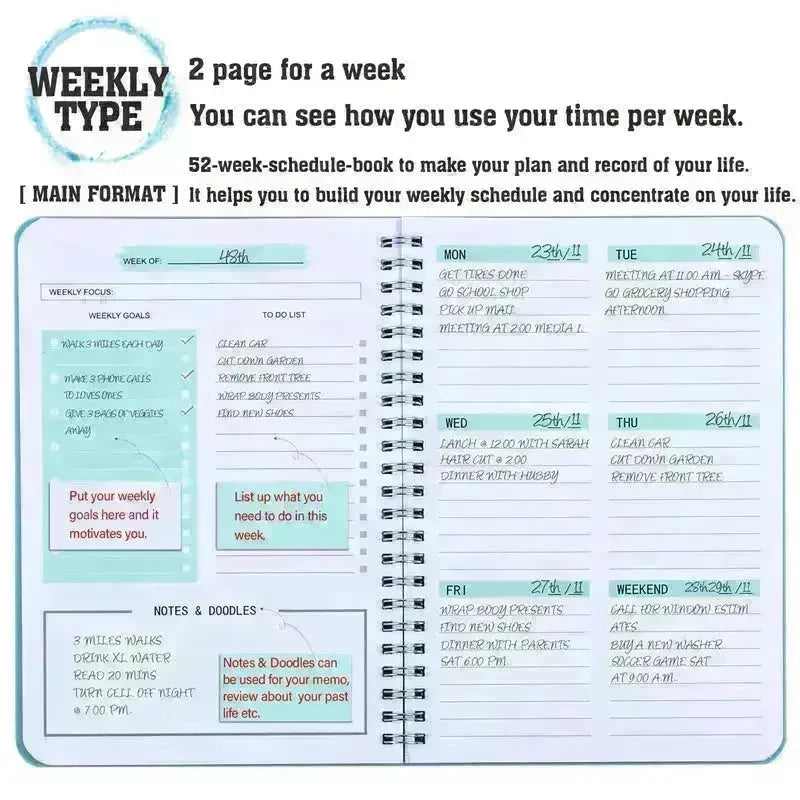 Non Dated Daily Weekly Monthly Planner Agenda Notebook Diary - EX-STOCK CANADA
