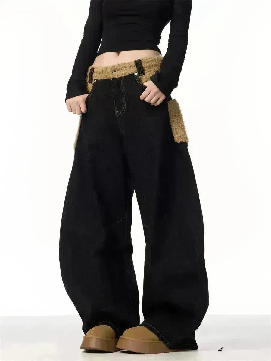 Retro Minority Design Inside-out Wear Stitching Baggy Jeans Pant For Women - EX-STOCK CANADA