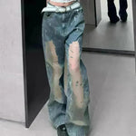 Retro Washed Ripped Baggy Jeans Pant For Women Summer Hollow Out - EX-STOCK CANADA