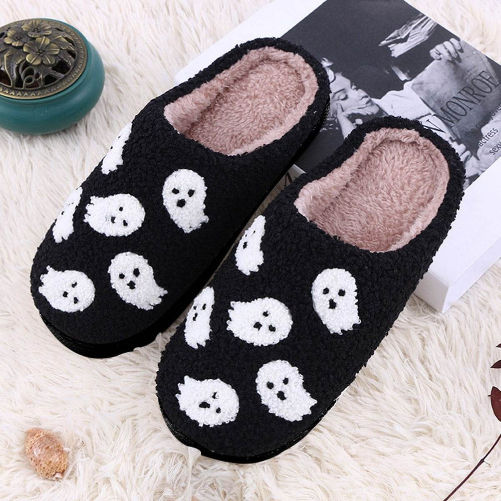 Halloween Funny Spider Ghost Scary Flat Indoor House Shoes For Women Men Soft Plush Cozy Horror Halloween Gifts EX-STOCK
