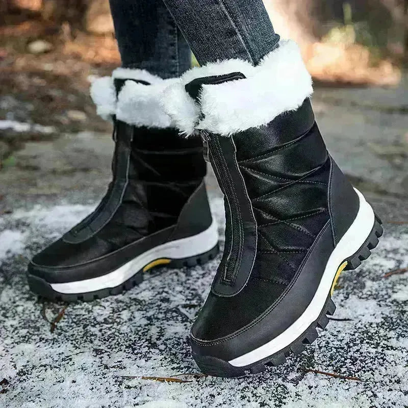 Winter Waterproof Snow Boots Women's Mid-calf Front Zipper