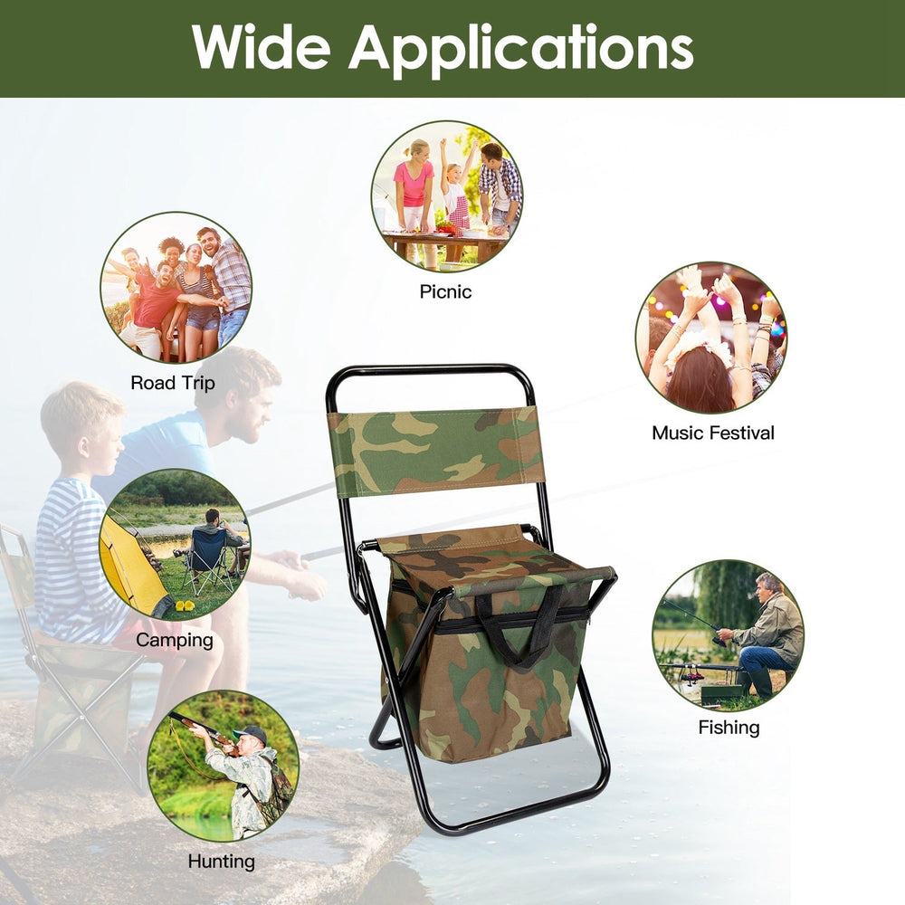 Foldable Fishing Chair With Backrest Built-In Cooler Bag Portable Handle Outdoor Lightweight Fishing Stool For Camping Hiking Hunting EX-STOCK