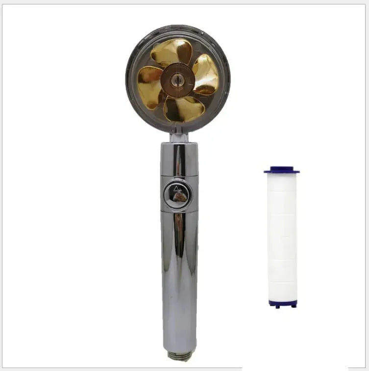 Propeller Driven Shower Head With Stop Button And Cotton Filter Turbocharged High Pressure Handheld Shower Nozzle - EX-STOCK CANADA