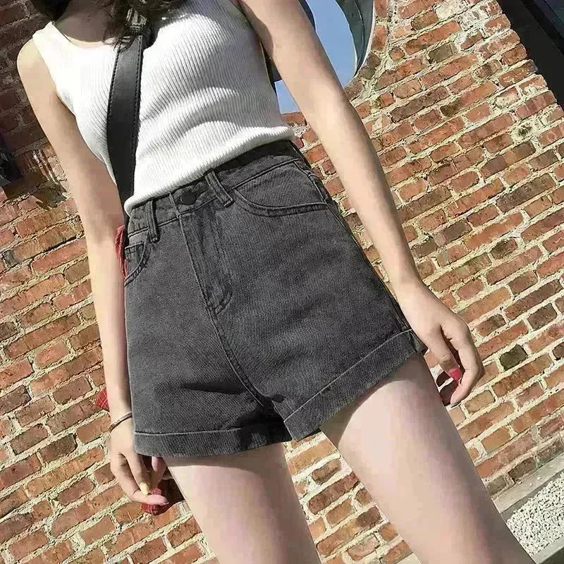 High Waisted Smoked Gray Denim Shorts For Women - EX-STOCK CANADA