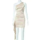 One-shoulder Sleeveless Mini Dress Charming Slim Backless Party Wedding Satin Dresses Womens Clothing - EX-STOCK CANADA