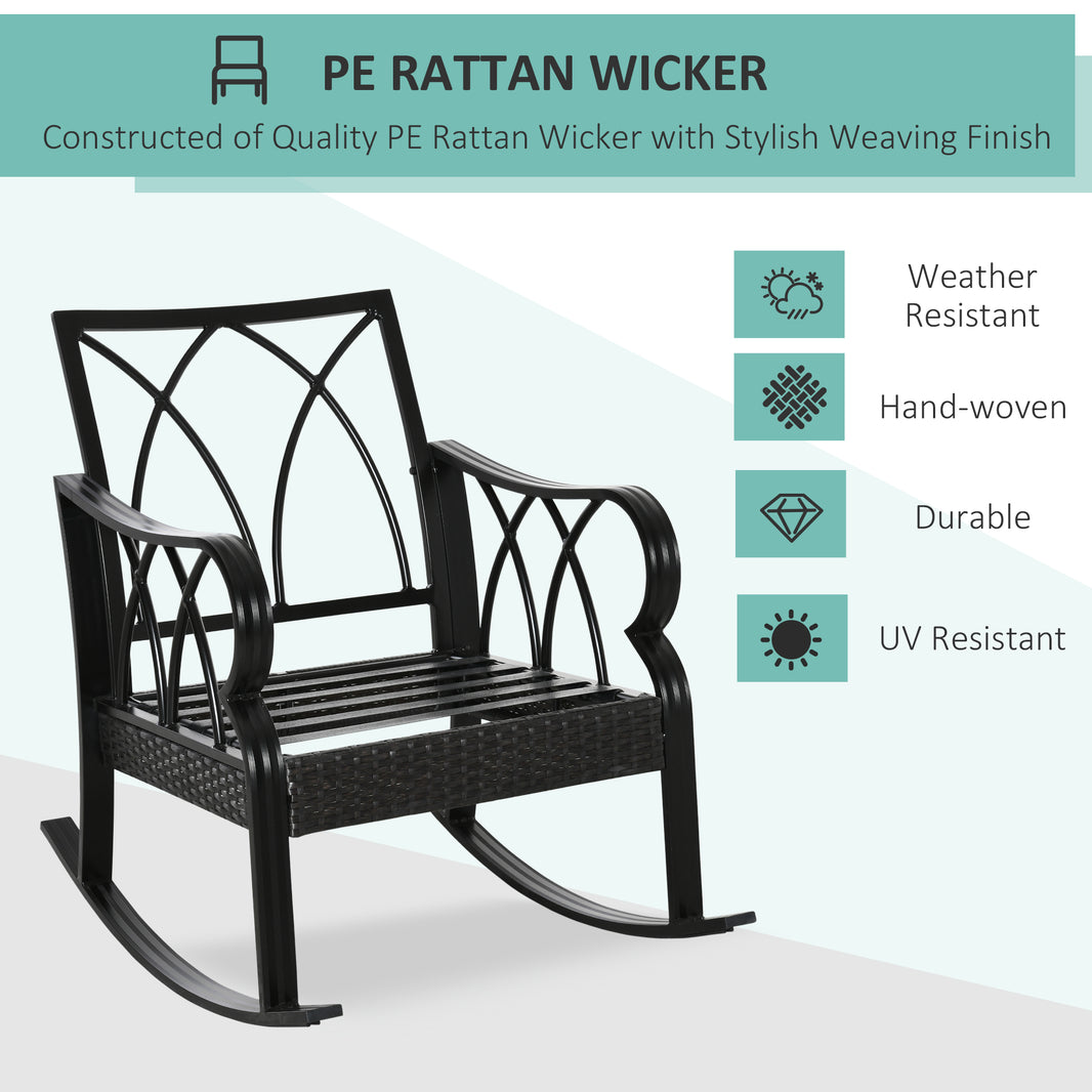 Outdoor Wicker Rocking Chair With Padded Cushions, Aluminum Furniture Rattan Porch Rocker Chair W/ Armrest For Garden, Patio, And Backyard, Khaki EX-STOCK Canada 