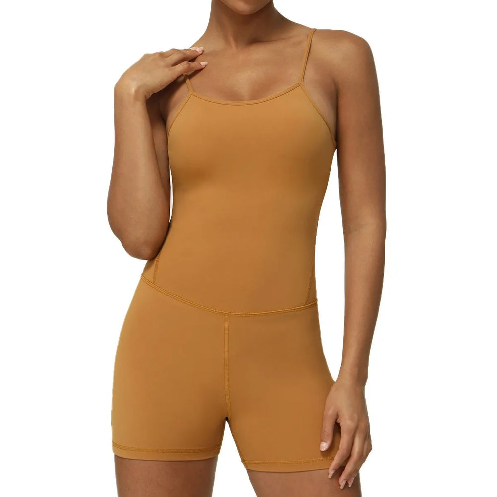 Thin Strap Yoga Clothes Shorts Suit Nude Feel One-piece Workout Top - EX-STOCK CANADA