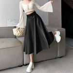 Elegant women High waist Flared Midi PU Leather skirt - EX-STOCK CANADA
