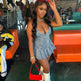 Hot Girl French Pleated V-neck Denim  Tube top Dress - EX-STOCK CANADA