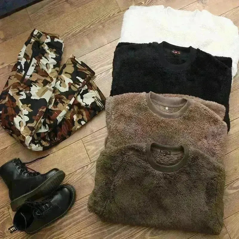 Autumn And Winter Plush Fuzzy Crewneck Pullover top for male - EX-STOCK CANADA