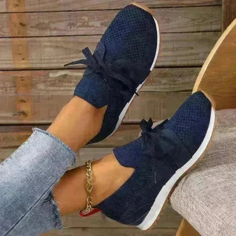 New Lace Up Mesh Flats Shoes For Women Breathable Casual Breathable Walking Wedges Sneaker Shoes for Women - EX-STOCK CANADA