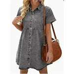 European And American Washed Denim Lapel Ruffled Denim Dress Jeans Flared dress Casual Denim mini dress