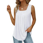 Summer cotton Tops For Women Loose Fit Pleated Square Neck Sleeveless Blouse Tops - EX-STOCK CANADA