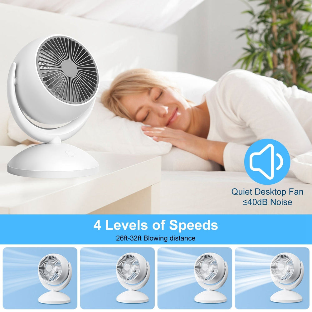 Air Circulator Desk Fan Portable Desktop Rechargeable Oscillating Fan With 4 Speeds 360 Degree Tilt Head Automatic Rotation Quiet 40dB Table Fan For Home Office Bedroom EX-STOCK