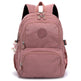 Pink backpack with a visible brand logo on a white background