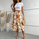 Women's Floral Tiered Midi Skirt Elastic Waist Dressy Casual A-line Flowy Boho Skirts EX-STOCK