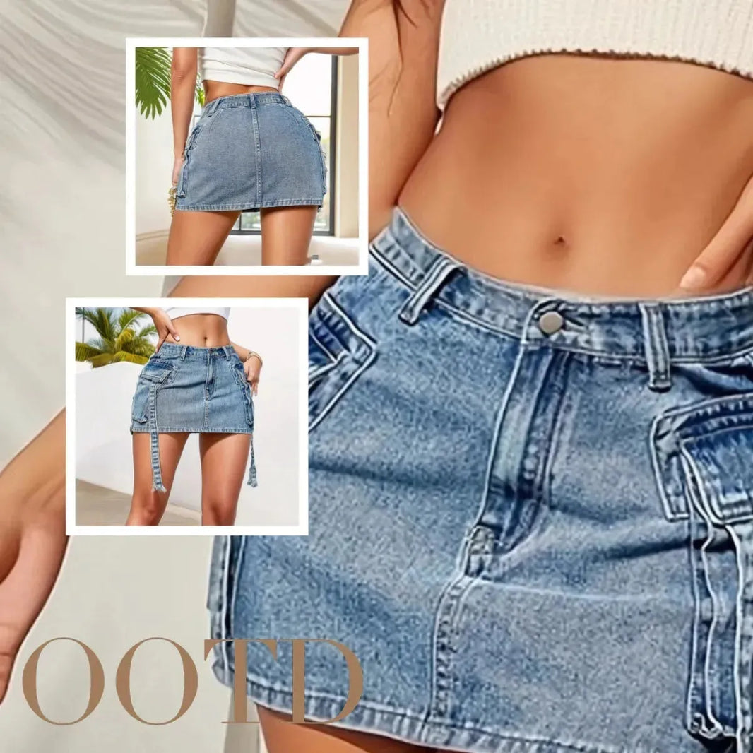 Women's Fashion Y2k Denim Mini Skirt Low Rise Cargo Pencil Short Jeans skirt  Vintage Girls Party Skirt Female Club Streetwear
