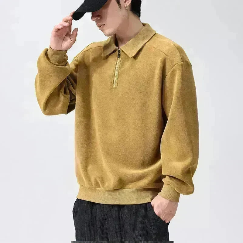 Autumn Winter Fashion Lapel Half-zip fleece Sweatshirt Pullover tops for Men - EX-STOCK CANADA