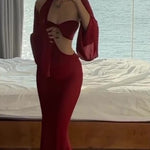 Women's Cutout Maxi Dress – Hollow Open Back Bodycon Gown | Red | Sizes XS–XL