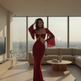 Women's Cutout Maxi Dress – Hollow Open Back Bodycon Gown | Red | Sizes XS–XL 
