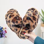 Cross-strap Fuzzy Slippers Leopard Plush House Shoes Flat Bedroom Slippers Slippers For Women EX-STOCK Canada 