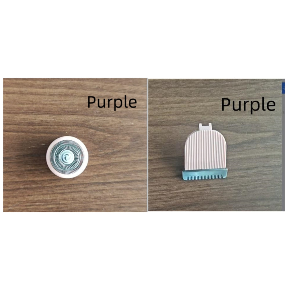 Two purple hairbrushes on wooden panels labeled 'Purple'.