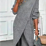 Front Split Winter Sweater Mini Tunic Dress