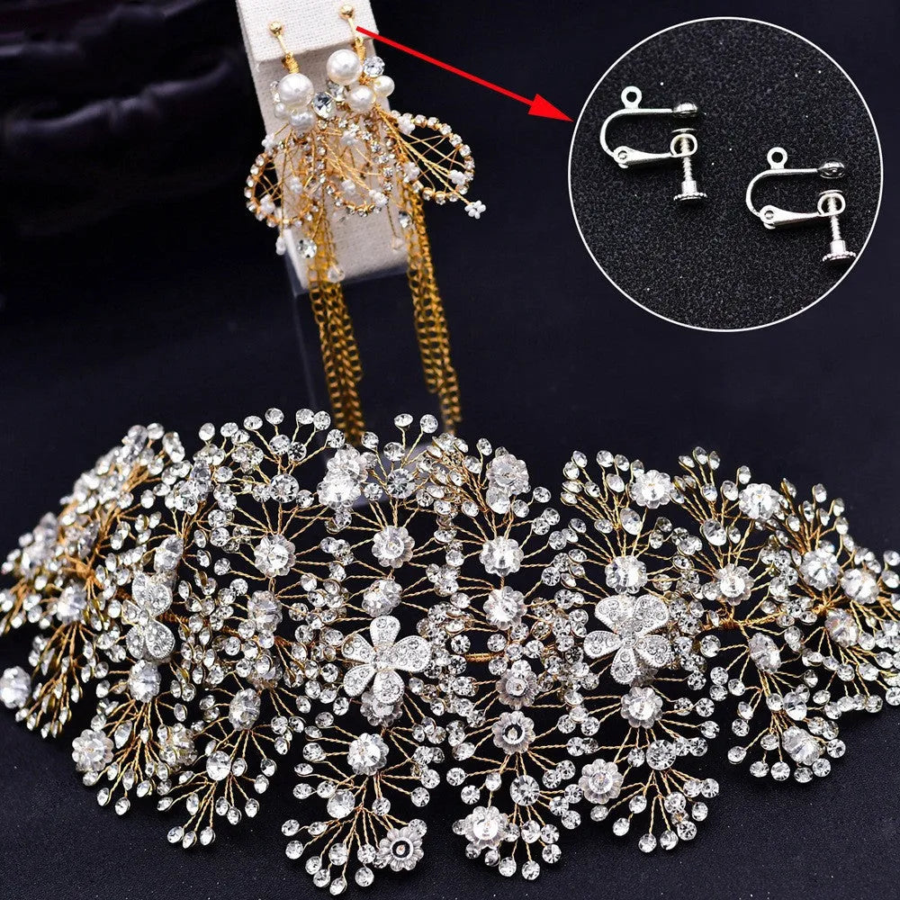 Luxury and Elegant Bridal Flower Rhinestone Headband Fashion Accessories set - EX-STOCK CANADA